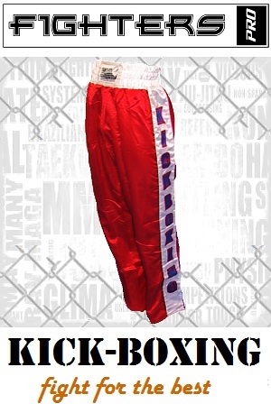 FIGHT-FIT - Pantalon de Kick-boxing / Satiné / Rouge / Medium
