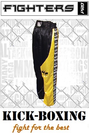 FIGHTERS - Kickboxing Pants / Satin / Black-Yellow / XXXS