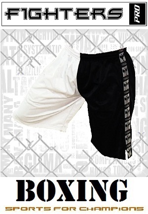 FIGHT-FIT - Pantalones Cortos de Fitness / Negro-Blanco / Medium