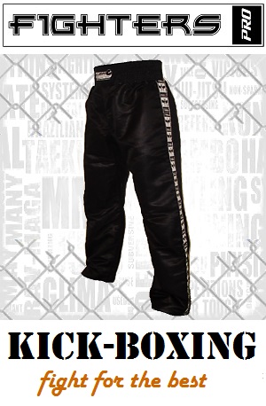FIGHT-FIT - Pantalon de Kick-boxing / Satiné / Noir / XS