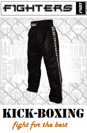 FIGHT-FIT - Kick-Boxing Hosen / Satin / Schwarz / XXS