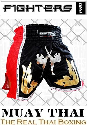 FIGHTERS - Pantaloncini Muay Thai / Elite Fighters / Nero-Rosso / XS