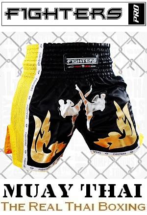 FIGHTERS - Pantalones Muay Thai / Elite Fighters / Negro-Amarillo / Medium