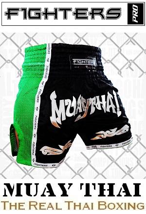FIGHTERS - Pantaloncini Muay Thai / Elite Muay Thai / Nero-Verde / XS