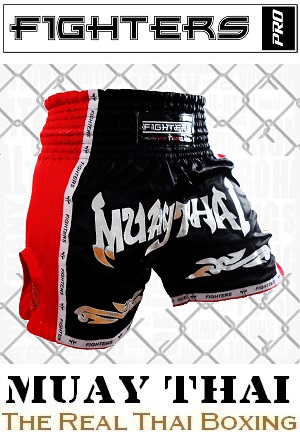 FIGHTERS - Thaibox Shorts / Elite Muay Thai / Schwarz-Rot / XXL