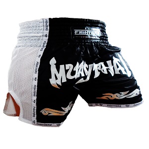 FIGHTERS - Pantalones Muay Thai / Elite Pro Muay Thai / Negro-Blanco / Medium