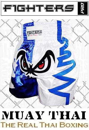 FIGHTERS - Muay Thai Shorts / No Fear / White-Blue / Large