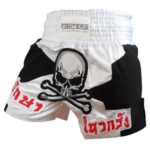 FIGHTERS - Pantaloncini Muay Thai / Skull / Bianco-Nero / Medium