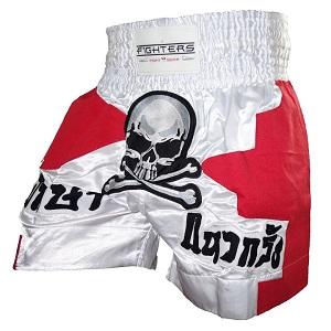 FIGHTERS - Pantalones Muay Thai / Skull / Blanco-Rojo / Medium