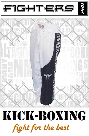 FIGHTERS - Kickboxing Pants / Satin / White-Black / Large