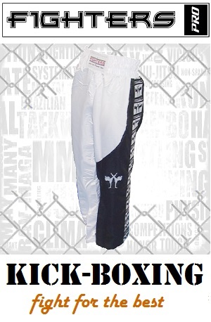 FIGHTERS - Kick-Boxing Hosen / Satin / Weiss-Schwarz / Large