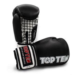 TOP TEN - Gants de Boxe FIGHT / Noir-Blanc / 10 oz